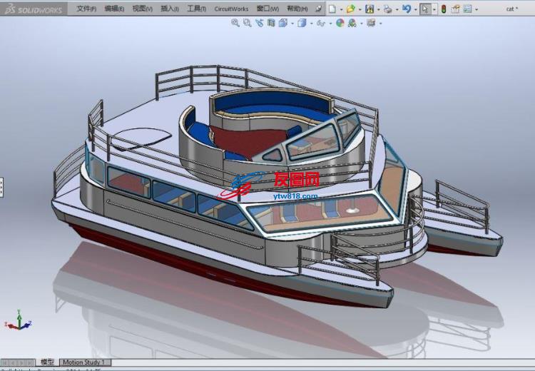 双体游艇3D图纸 solidworks2012设计.zip