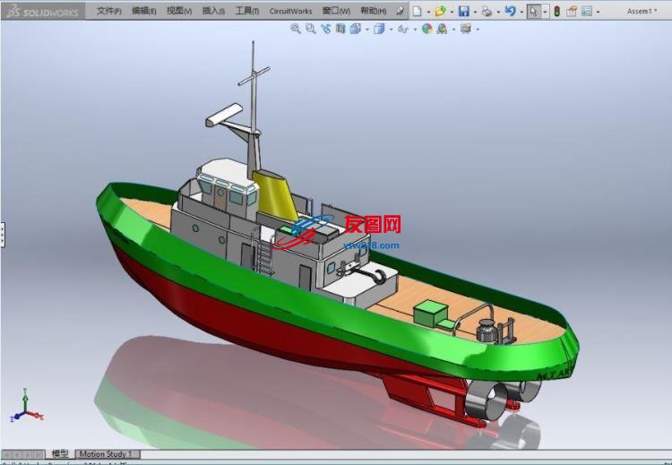工作船舶模型3D图纸 solidworks2014设计.zip