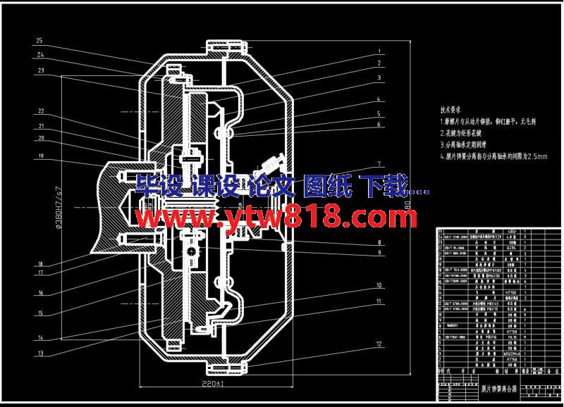 解放牌CA141型汽车离合器CAD装配图