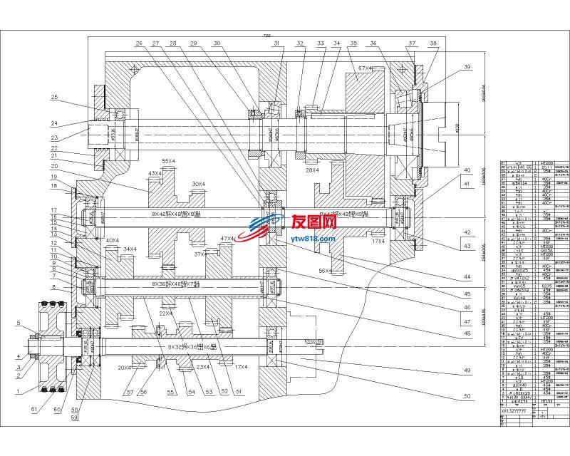 X6132型万能卧式升降台铣床主轴变速系统装配图(CAD)