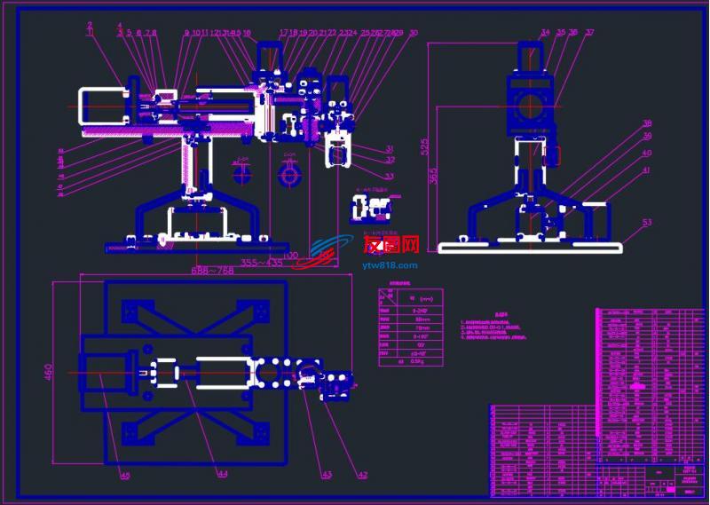 五自由度机器人结构总装图CAD图纸