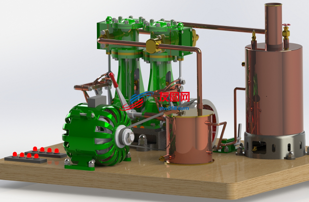 蒸汽引擎+立式锅炉+交流发电机solidworks设计