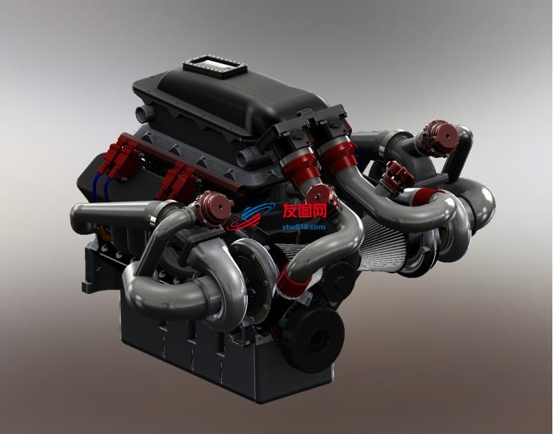 Twin Turbo Small Block Chevy双涡轮发动机模型3D图纸 x_t格式
