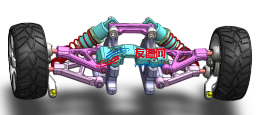 双横臂悬挂悬架汽车底盘结构3D图纸 Solidworks设计