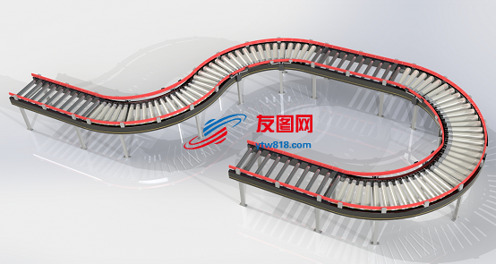Roller Conveyor曲型滚筒输送线3D数模图纸 Solidworks设计 附STEP