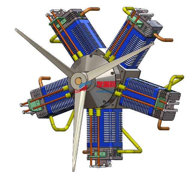 radial-engine-5-cylinder 5缸星型发动机3D数模图纸 Solidworks设计
