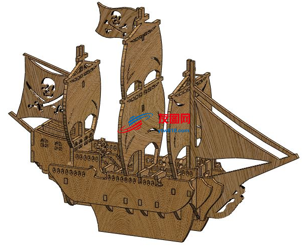 海盗船激光切割拼装模型3D图纸 Solidworks设计