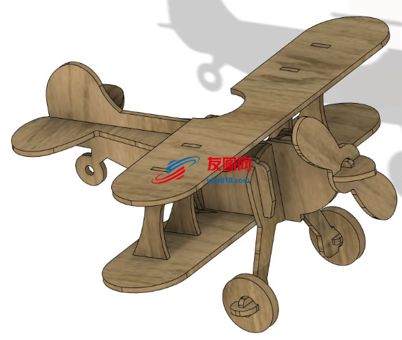 Wooden Toy Plane02木制拼装飞机模型3D图纸 STEP格式