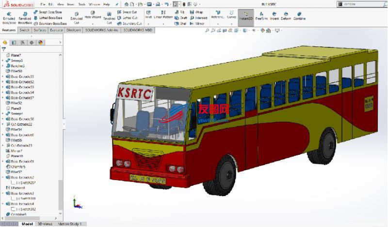 KSRTC巴士简易模型3D图纸 Solidworks设计