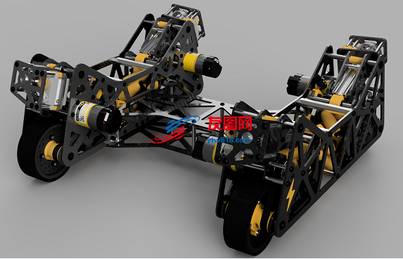 8轮碳纤维机器人车底盘3D图纸 STEP