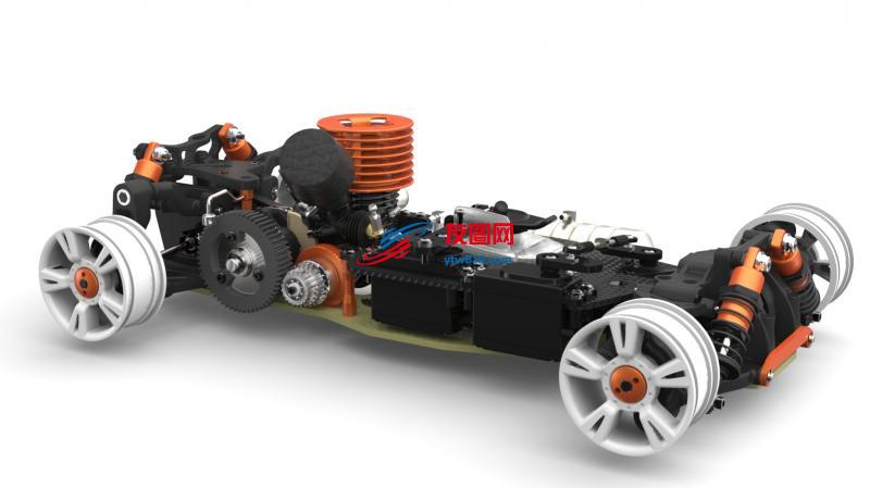 遥控竞技赛车图纸  甲醇燃油发动机RC车数模设计