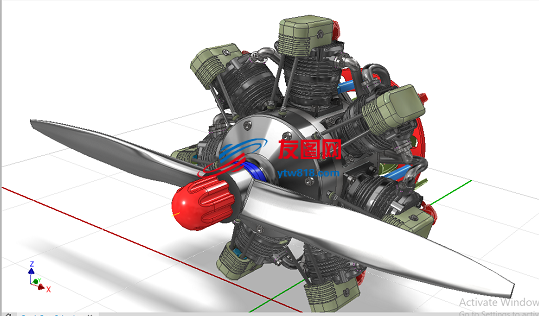 7缸星形发动机3D图纸 STP 附平面工程图