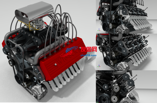 w16发动机16缸引擎模型3D图纸 STP格式