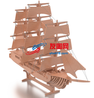 三桅帆船拼装模型3D图纸  SKETCHUP STP格式