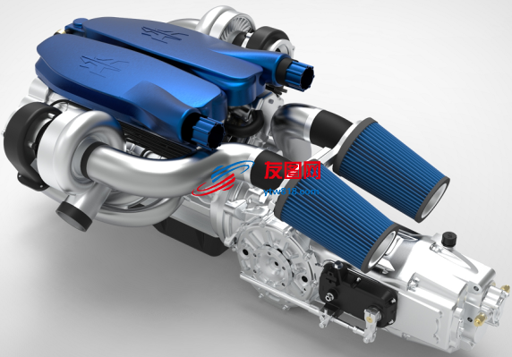 双涡轮V12缸发动机模型3D图纸 STEP格式