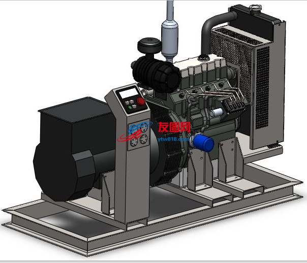 30Kw柴油发电机外形3D图纸 Solidworks设计 附STEP