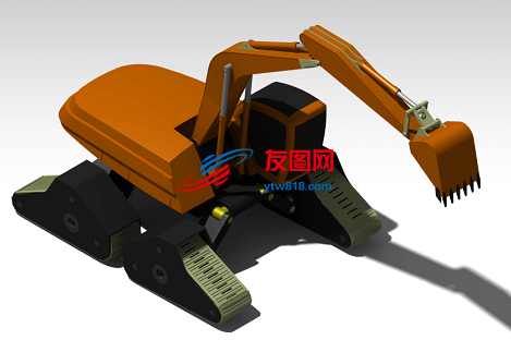 Excavator简易三角履带挖掘机造型3D图纸 IGS格式