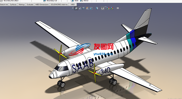 SAAB萨博340涡轮螺旋桨飞机模型3D图纸 Solidworks2020