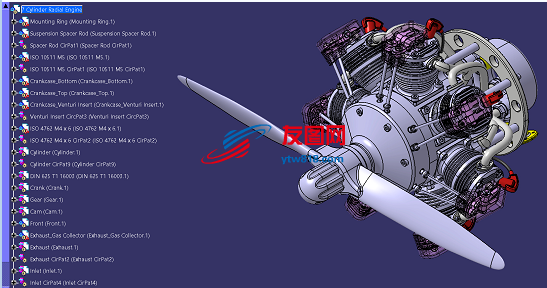 1比4 七缸星型螺旋桨航空发动机3D数模图纸 STP格式