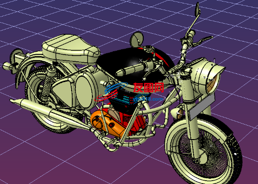 Royal-Enfield摩托车造型3D图纸 CATIA设计