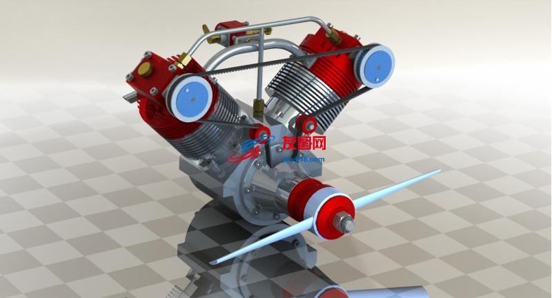A 20cc四冲程航模活塞发动机 3D模型