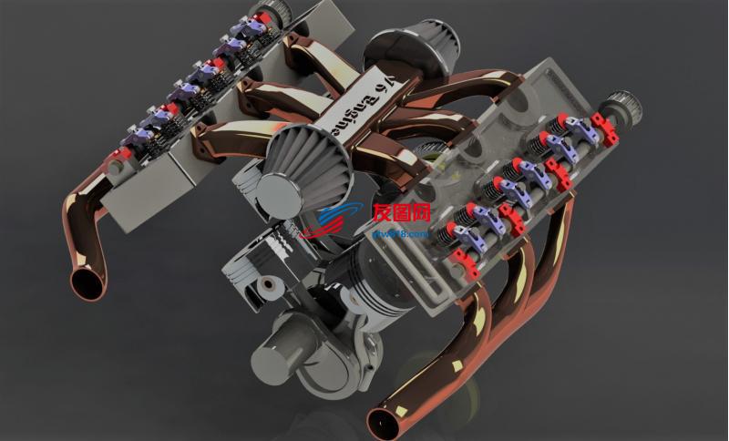 V6发动机简易结构模型3D图纸 Solidworks设计