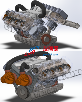 V6双涡轮发动机3D数模图纸 Solidworks设计