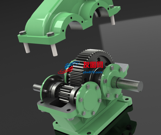 直齿轮一级减速器3D图纸 Solidworks设计