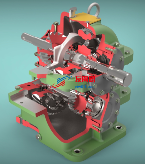 两级同轴减速器3D数模图纸 Solidworks设计 附IGS x_t