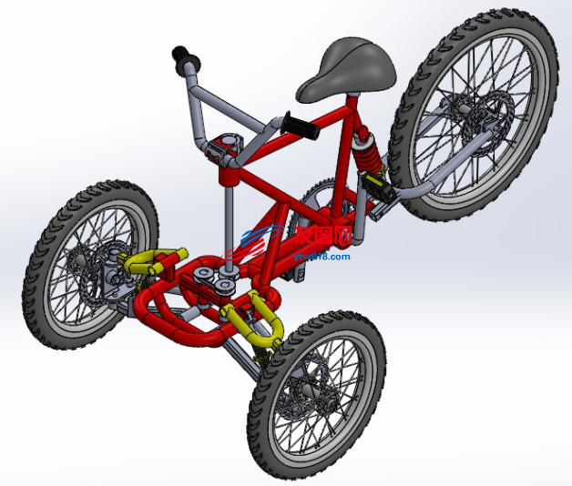 倒骑驴三轮自行车结构3D图纸 Solidworks设计