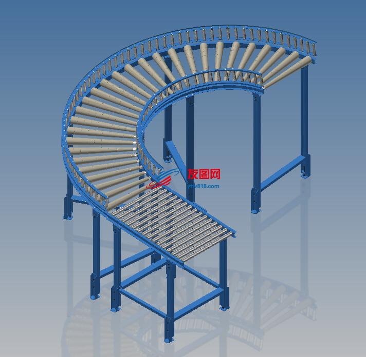 曲线斜坡滚筒输送线3D图纸 INVENTOR设计 附STP IGS