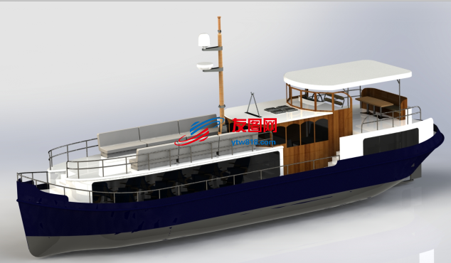 21米经典内河船模型3D图纸 Solidworks设计