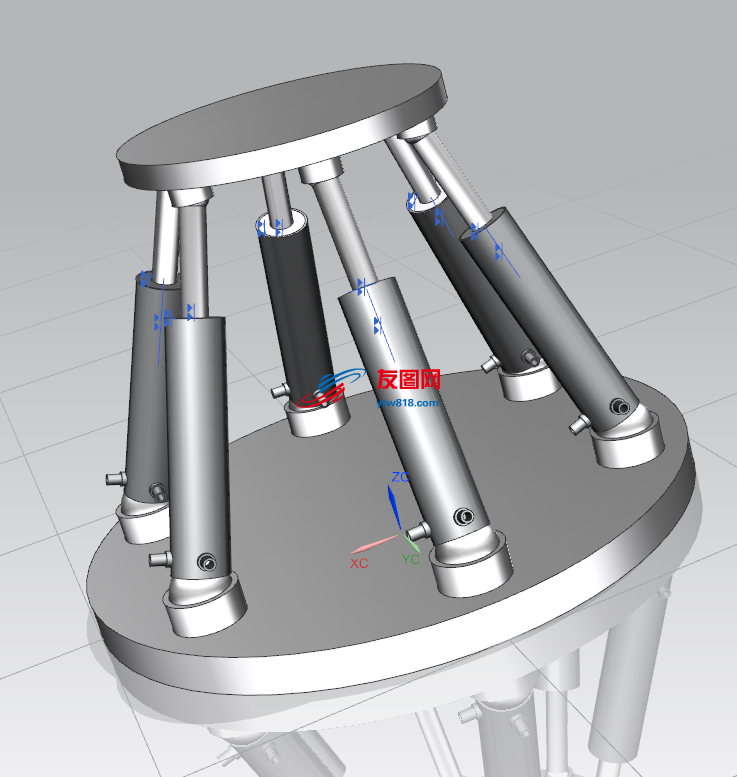 六轴六自由度液压运动平台三维图和运动仿真3D