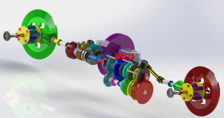 四轮驱动变速器内部齿轮结构图纸 Solidworks设计