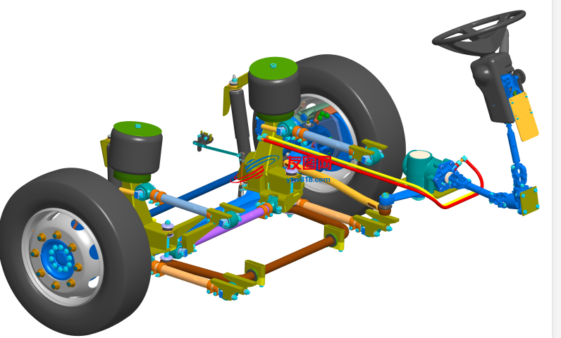 客车前悬架和转向系统3D数模图纸 STP格式
