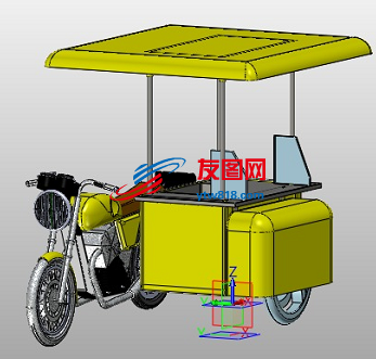 流动餐车路边摊三轮摩托车3D图纸 IGS格式