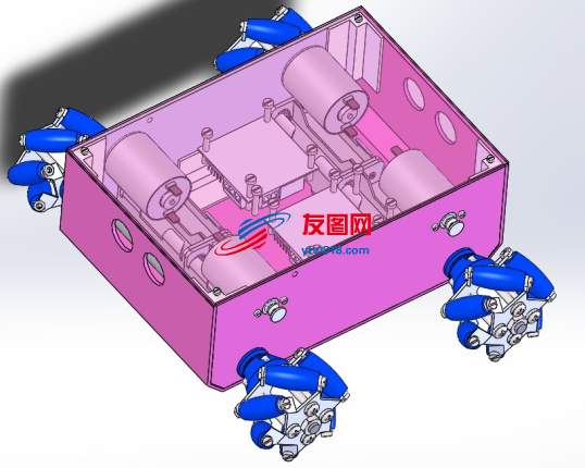 麦克纳姆轮（全向轮）四驱agv小车底盘3D图纸 Solidworks设计
