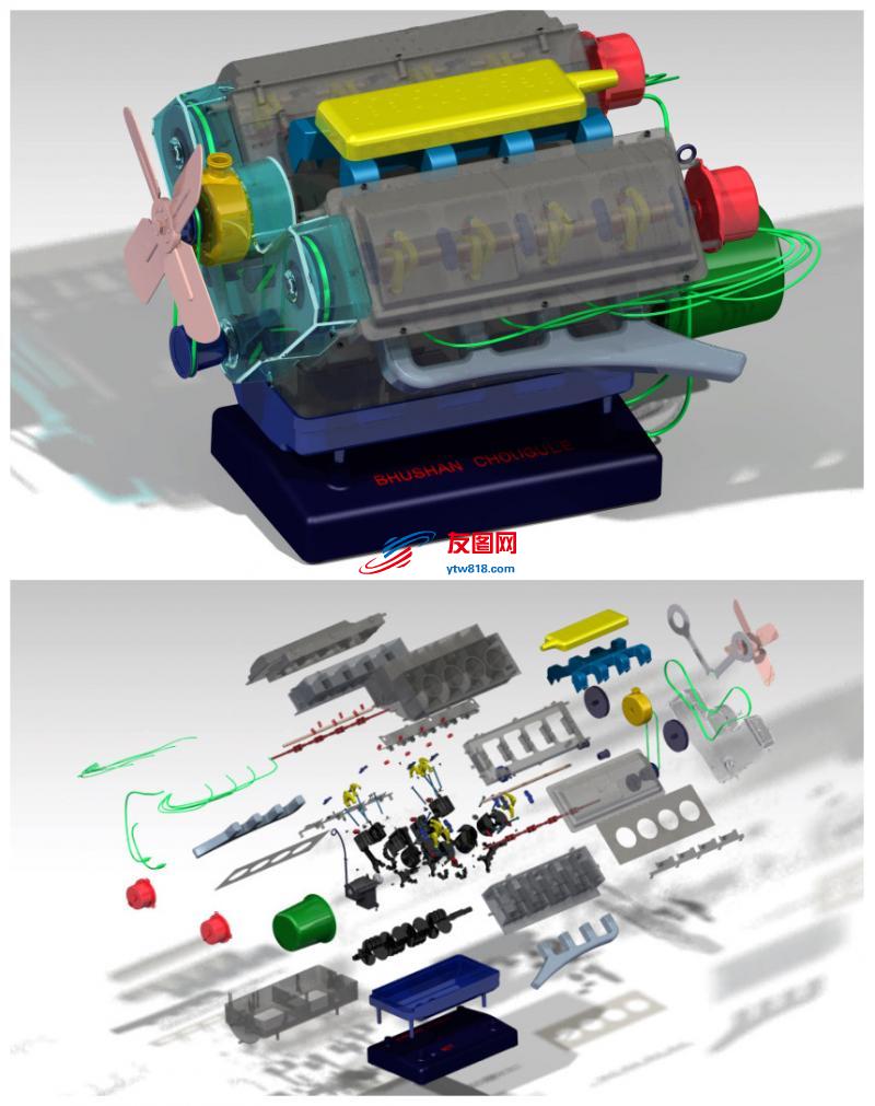 V8 Engine 8缸发动机模型3D图纸 CATIA设计 附STP格式