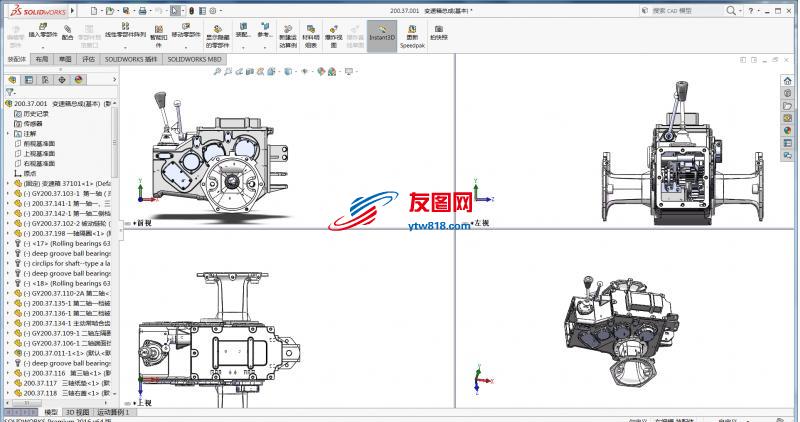 汽车变速箱总成CL200.37三维建模图纸 Solidworks设计
