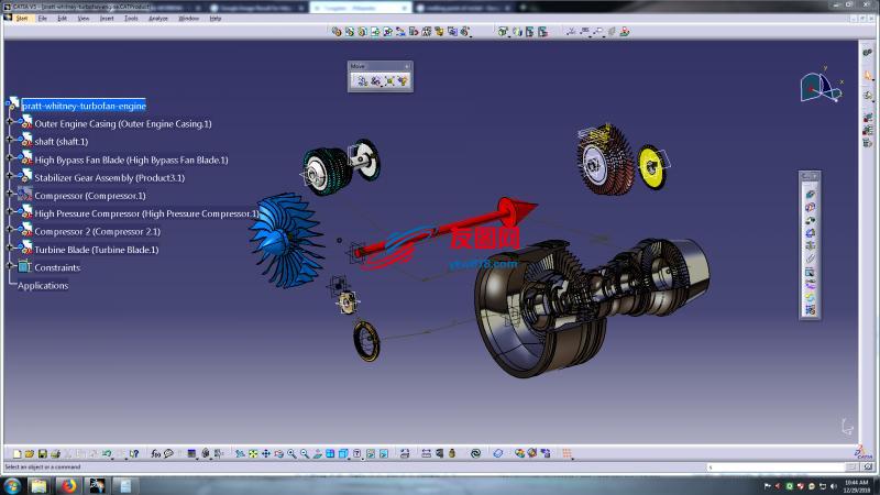 Pratt Whitney涡轮风扇喷气式发动机模型3D图纸 CATIA设计