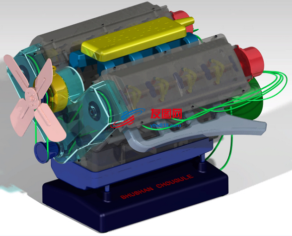 V8发动机模型3D图纸 STP格式