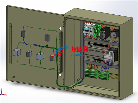 5779-三维布线钣金电控箱配电箱SW2015