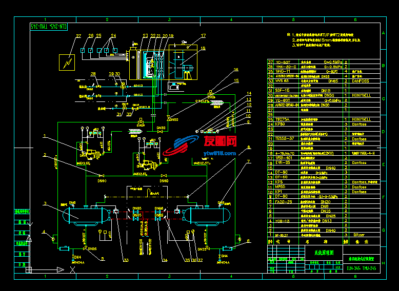 CLN-245、TMU-245船用组装式空调装置系统原理图（dwg、exb两种格式各一张图