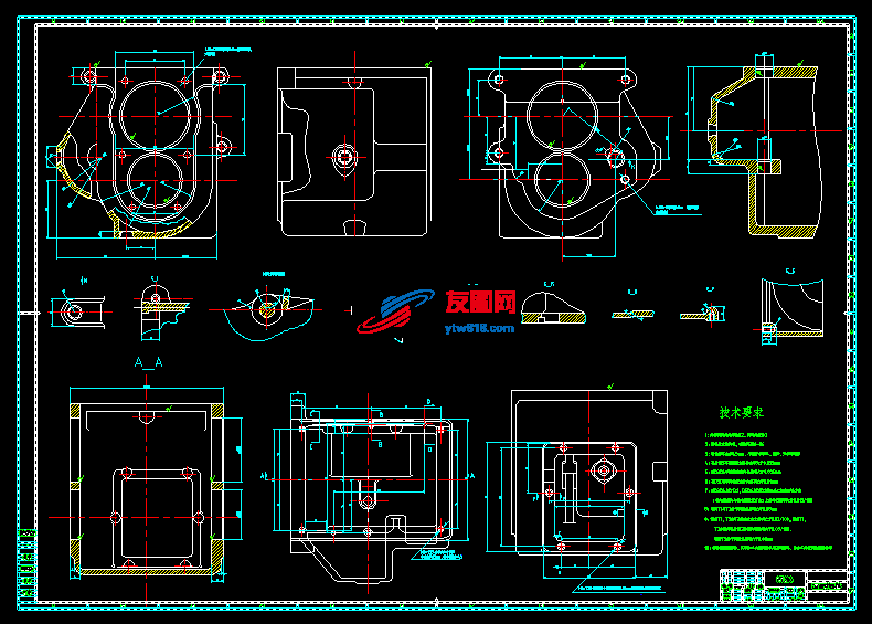 CD130汽车变速箱体零件图(dwg、exb两种格式各一张图）