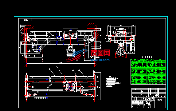 双梁桥式起重机16.5m，5t  CAD装配图