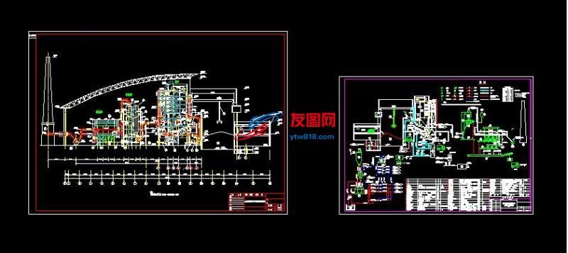 江苏某垃圾焚烧发电厂工艺流程与设备剖面图