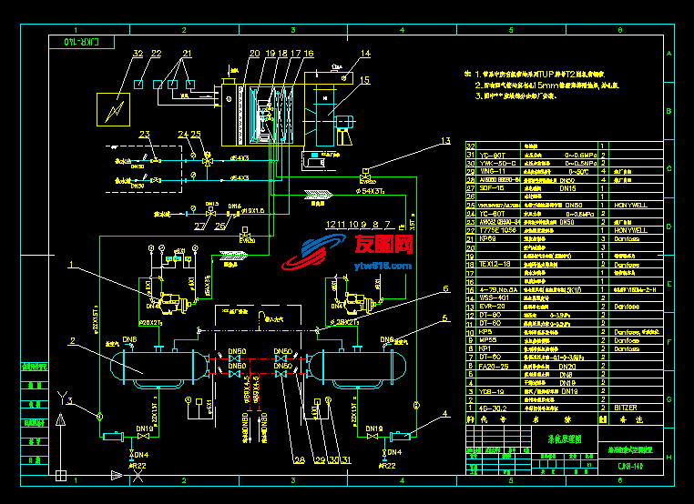 CJKR-140船用组装式空调装置系统原理图（dwg、exb两种格式各一张图）